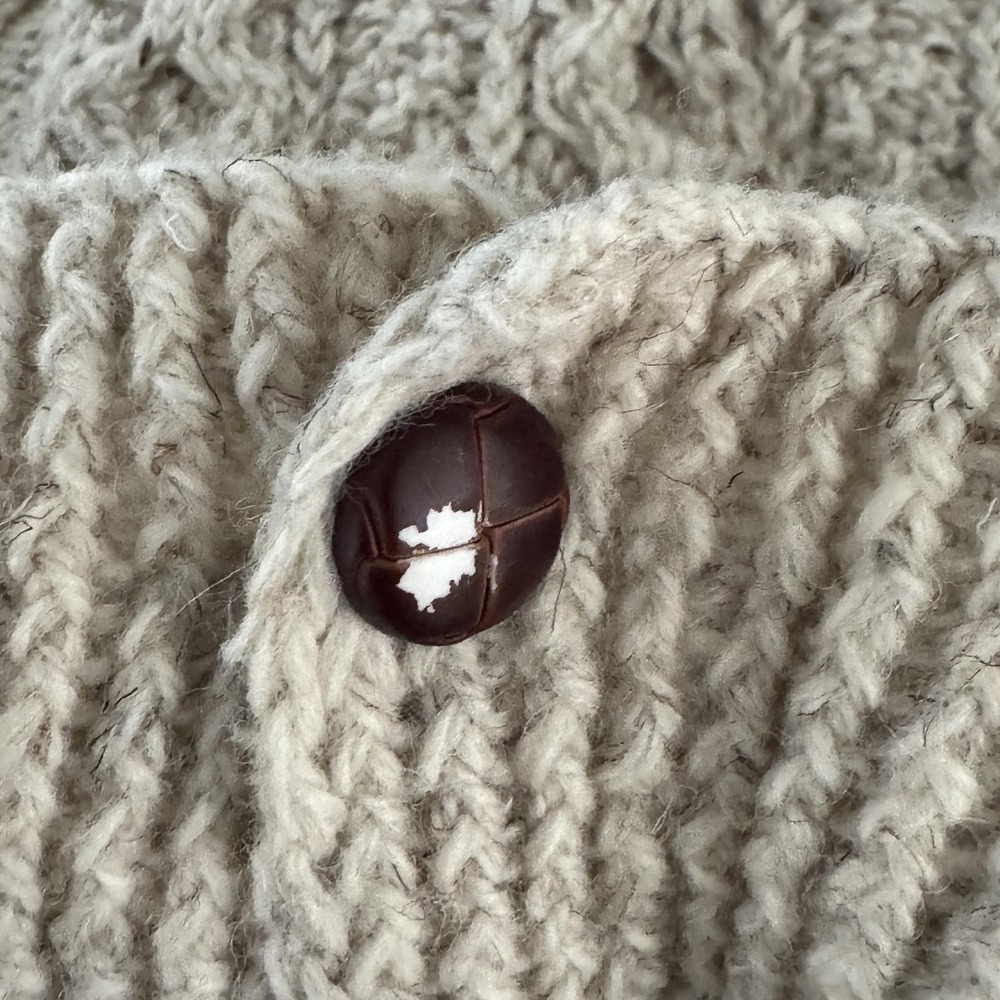 Quill's Woollen Market Sweater Womens L Beige Wool Cable Knit Cardigan Ireland* - Picture 9 of 10